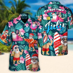 Christmas In July Funny Santa Claus Tropical Style Hawaiian Shirt