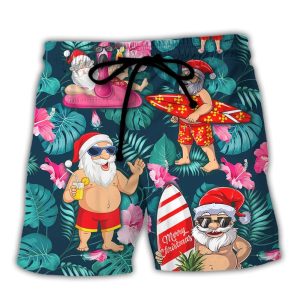 Christmas In July Funny Santa Claus Tropical Style Trendy KLA Hawaiian Beach Shorts