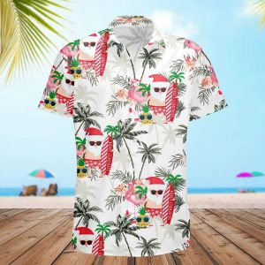 Christmas In July Santa Claus Flamingo Xmas Hawaiian Shirt