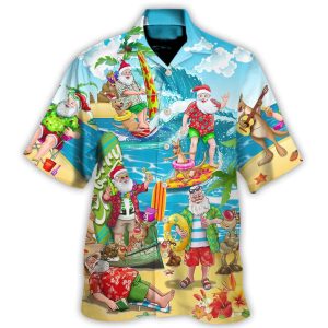 Christmas In July Santa Claus Surfing And Enjoy Summer Beach Hawaiian Shirt