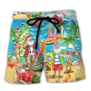 Christmas In July Santa Claus Surfing And Enjoy Summer Beach Trendy KLA Hawaiian Beach Shorts