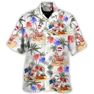 Christmas In July Santa Enjoy Time For Some Beach Therapy Hawaiian Shirt