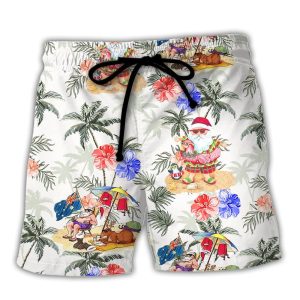 Christmas In July Santa Enjoy Time For Some Beach Therapy Trendy KLA Hawaiian Beach Shorts