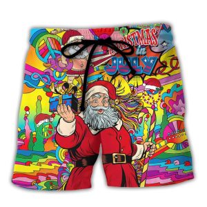 Christmas In July Santa Hippie Sending Gift In Summer Trendy KLA Hawaiian Beach Shorts