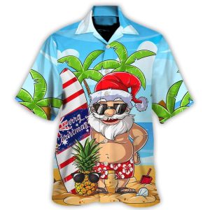 Christmas In July Santa Let’s Surf Summer Vibe Hawaiian Shirt