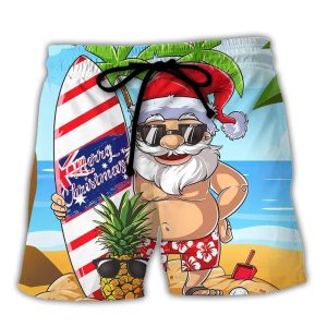 Christmas In July Santa Let’s Surf Summer Vibe Trendy KLA Hawaiian Beach Shorts