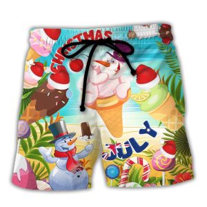 Christmas In July Snowman Ice Cream Funny Summer Trendy KLA Hawaiian Beach Shorts