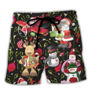 Christmas Joyful Santa Snowman Merry Xmas Trendy KLA Hawaiian Beach Shorts