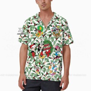 Christmas Leaves Mickey Minnie Disneyland Hawaiian Xmas Holiday Shirt