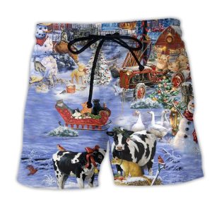 Christmas Love Farm Funny Trendy KLA Hawaiian Beach Shorts