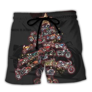 Christmas Motorcycle Tree Retro Style Trendy KLA Hawaiian Beach Shorts