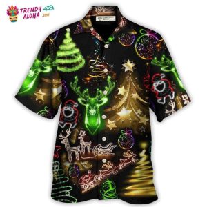 Christmas Neon Art Christmas Tree And Snowman Cool Hawaiian Shirt – Trendy KLA