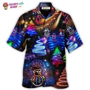 Christmas Neon Art Santa And Snowman Hawaiian Shirt – Trendy KLA