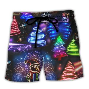 Christmas Neon Art Santa And Snowman Trendy KLA Hawaiian Beach Shorts