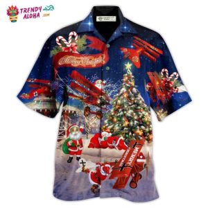 Christmas No Reindeer Any More Santa Loves Airplane In Blue Hawaiian Shirt – Trendy KLA