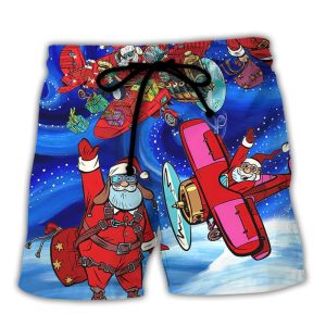 Christmas No Reindeer Any More Santa Loves Airplane Magic Night Trendy KLA Hawaiian Beach Shorts