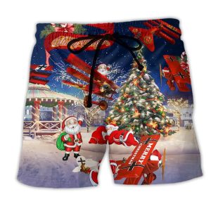 Christmas No Reindeer Any More Santa Loves Airplane Trendy KLA Hawaiian Beach Shorts
