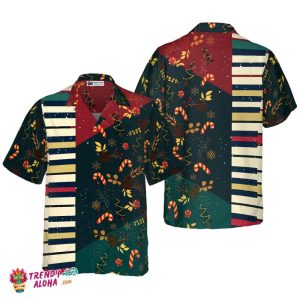 Christmas Pattern With Piano Hawaiian Shirt, Christmas Shirts Short Sleeve Button Down Shirt For Men And Women