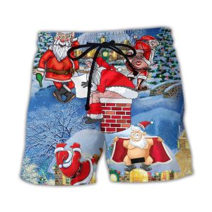 Christmas Rebellious Santa Claus Drunk Beer Troll Xmas Funny Trendy KLA Hawaiian Beach Shorts