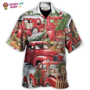 Christmas Red Truck With Xmas Tree And Little Puppy Hawaiian Shirt – Trendy KLA