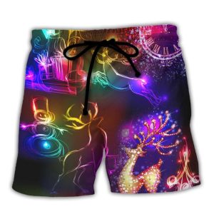 Christmas Reindeer Neon Light Bright Trendy KLA Hawaiian Beach Shorts