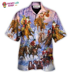 Christmas Santa And Horse Ho Ho Ho Everywhere Merry Xmas Hawaiian Shirt – Trendy KLA