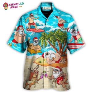 Christmas Santa Claus Chilling On The Beach Mele Kalikimaka Funny Hawaiian Shirt – Trendy KLA