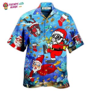 Christmas Santa Claus Dives In Blue Hawaiian Shirt – Trendy KLA