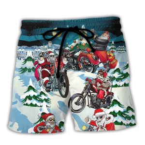 Christmas Santa Claus Driving Motorcycle Trendy KLA Hawaiian Beach Shorts