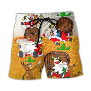 Christmas Santa Claus Drunk Beer Funny Happy Xmas Trendy KLA Hawaiian Beach Shorts