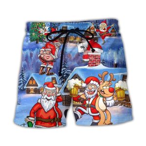 Christmas Santa Claus Drunk Beer Troll Happy Xmas Trendy KLA Hawaiian Beach Shorts