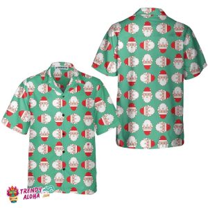Christmas Santa Claus Face Seamless Pattern Hawaiian Shirt, Funny Christmas Hawaiian Shirt