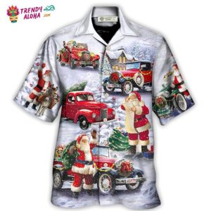 Christmas Santa Claus Funny Red Truck Gift For Xmas Painting Style Hawaiian Shirt – Trendy KLA