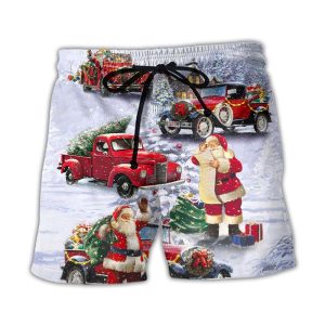 Christmas Santa Claus Funny Red Truck Gift For Xmas Painting Style Trendy KLA Hawaiian Beach Shorts