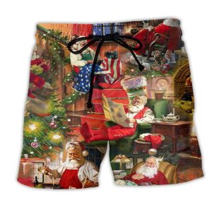 Christmas Santa Claus In Daily Life Trendy KLA Hawaiian Beach Shorts