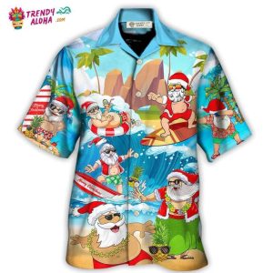 Christmas Santa Claus Play On The Beach Mele Kalikimaka Funny Hawaiian Shirt – Trendy KLA