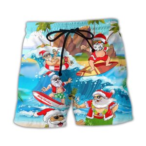 Christmas Santa Claus Play On The Beach Mele Kalikimaka Funny Trendy KLA Hawaiian Beach Shorts