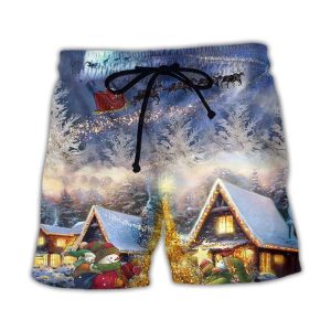 Christmas Santa Claus Reindeer Snowman Family In Love Gift Light Art Style Trendy KLA Hawaiian Beach Shorts