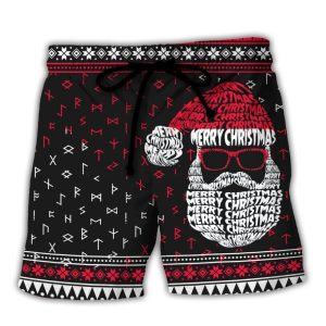 Christmas Santa Claus Retro Viking Pattern Trendy KLA Hawaiian Beach Shorts