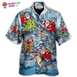 Christmas Santa Claus Riding Dinosaur Christmas Tree Gift Light Art Style Hawaiian Shirt – Trendy KLA