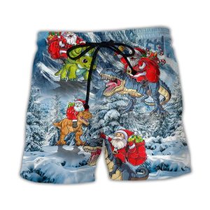Christmas Santa Claus Riding Dinosaur Christmas Tree Gift Light Art Style Trendy KLA Hawaiian Beach Shorts