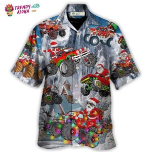 Christmas Santa Claus Riding Red Truck Snow Mountain Art Style Hawaiian Shirt – Trendy KLA