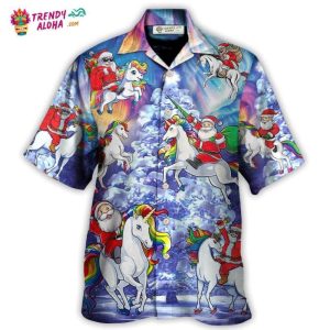 Christmas Santa Claus Riding Unicorn Snow Mountain Art Style Hawaiian Shirt – Trendy KLA