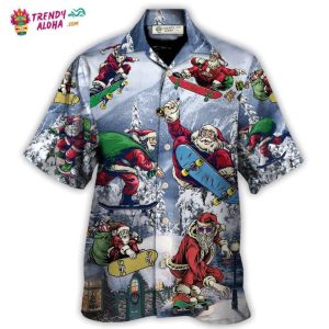 Christmas Santa Claus Skateboarding Snow Mountain Gift Light Art Style Hawaiian Shirt – Trendy KLA