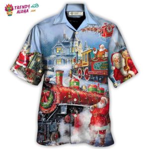 Christmas Santa Claus Train Gift For Xmas Painting Style Hawaiian Shirt – Trendy KLA