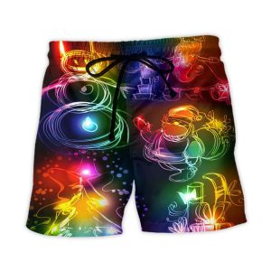 Christmas Santa Claus Tree Snowman Neon Light Style Trendy KLA Hawaiian Beach Shorts