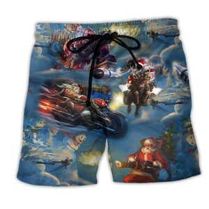 Christmas Santa Gun Fight In Xmas Trendy KLA Hawaiian Beach Shorts