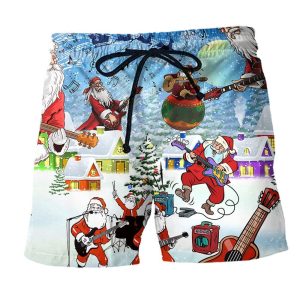 Christmas Santa Loves Music And Guitar Trendy KLA Hawaiian Beach Shorts