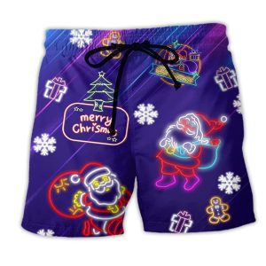 Christmas Santa Neon Light Xmas Party Trendy KLA Hawaiian Beach Shorts