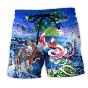 Christmas Santa Riding A Dragon Trendy KLA Hawaiian Beach Shorts